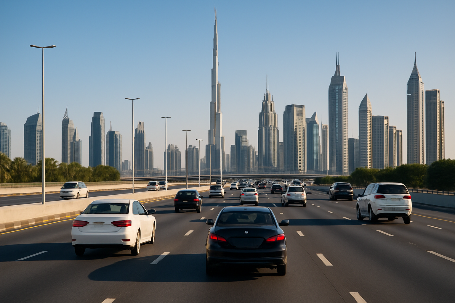 Cars moving smoothly on a Dubai expressway