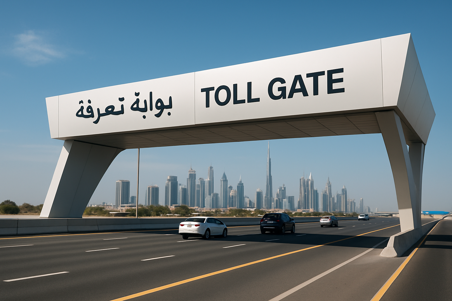 Modern toll gate on a Dubai highway